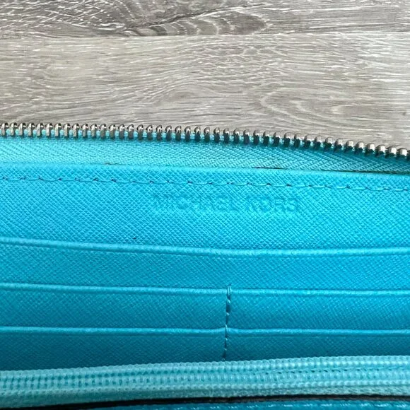 Michael Kors Jet Set Large Continental Zip Around Wallet Teal - Picture 5 of 5